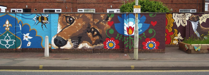 Barton Street, Gloucester, mural by Tom Cousins, commissioned by Gloucestershire Wildlife Trust